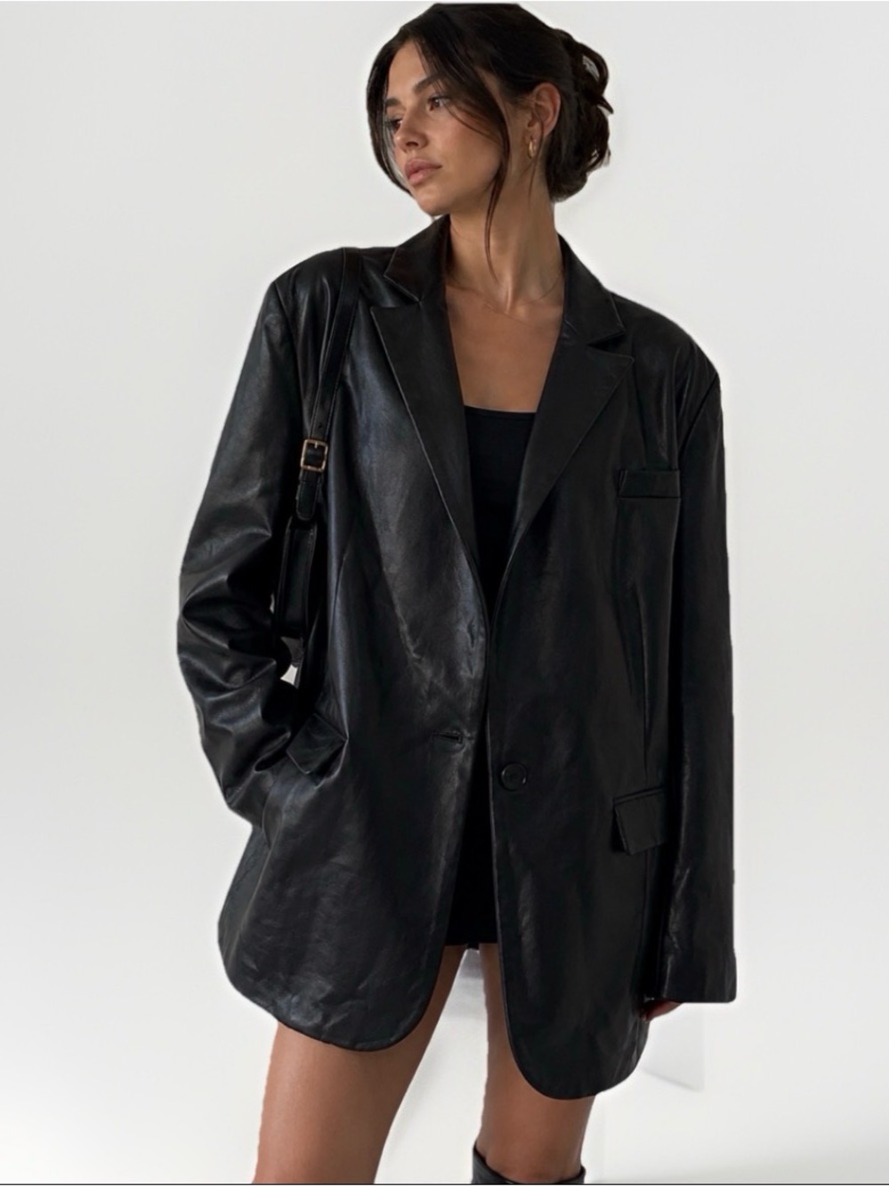 Noa Black Faux Leather Blazer Jacket Size M Oversized Chic Minimalist